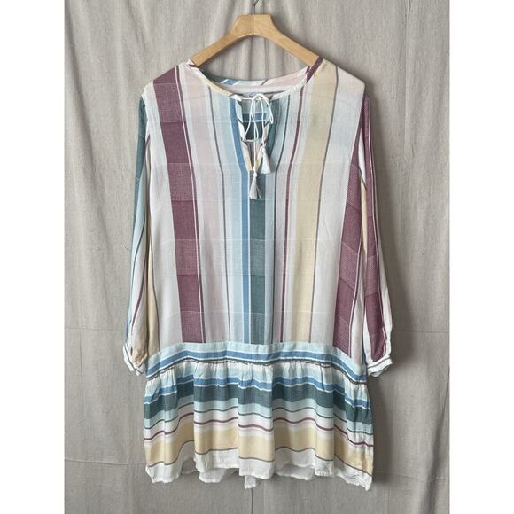 Rails Striped Womens Boho Beachy Loose Fit Long Sleeve Tunic Shift Dress Size S - Picture 1 of 9
